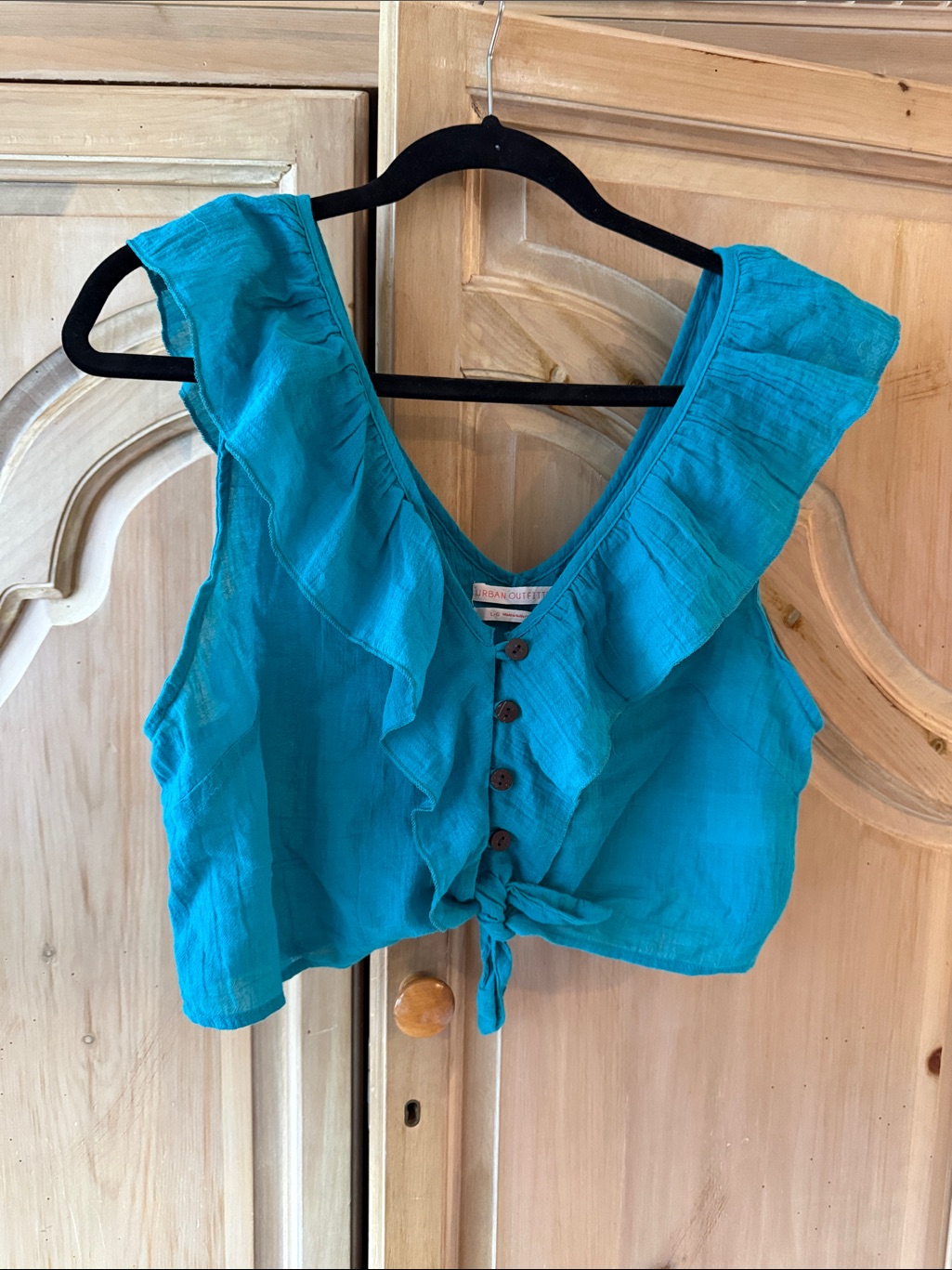 Urban Outfitters Turquoise Ruffled Tie-Front Crop Top, New, Large